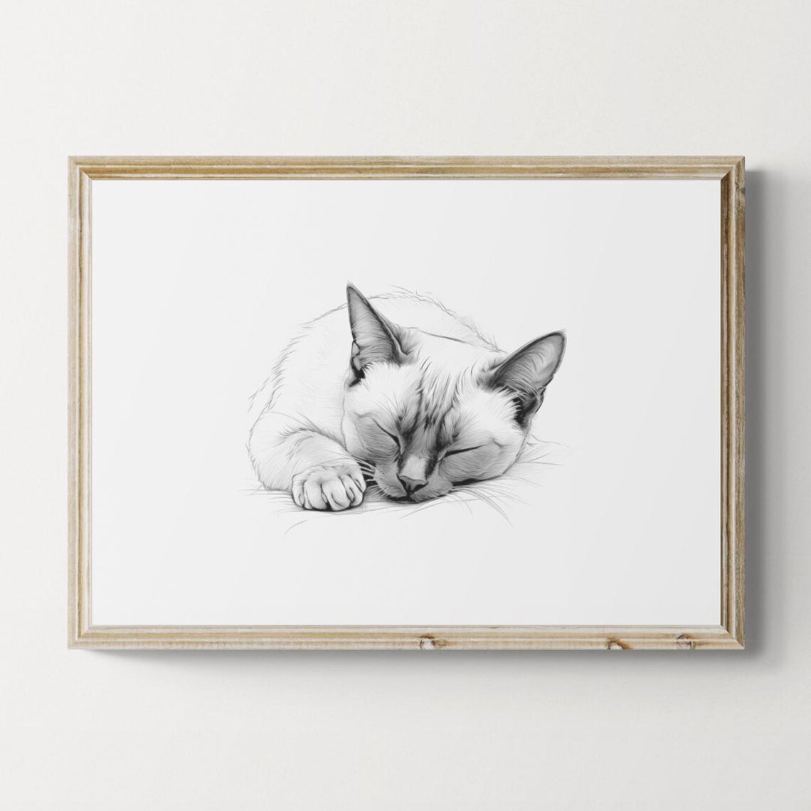 Sleeping Siamese Cat Vintage Sketch Art Print