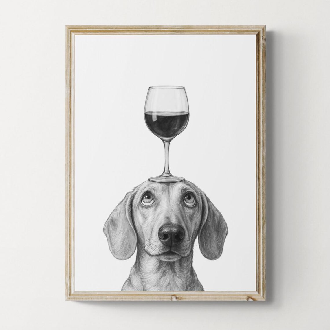 Dachshund Dog Art Print Funny And Wine Drawing Lover Wall Decor Lovers Gifts