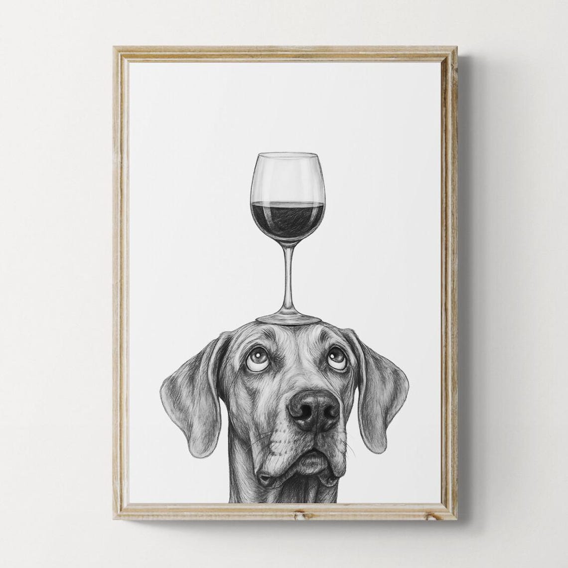 Great Dane Dog Balancing Red Wine Glass Elegant Sketch Poster