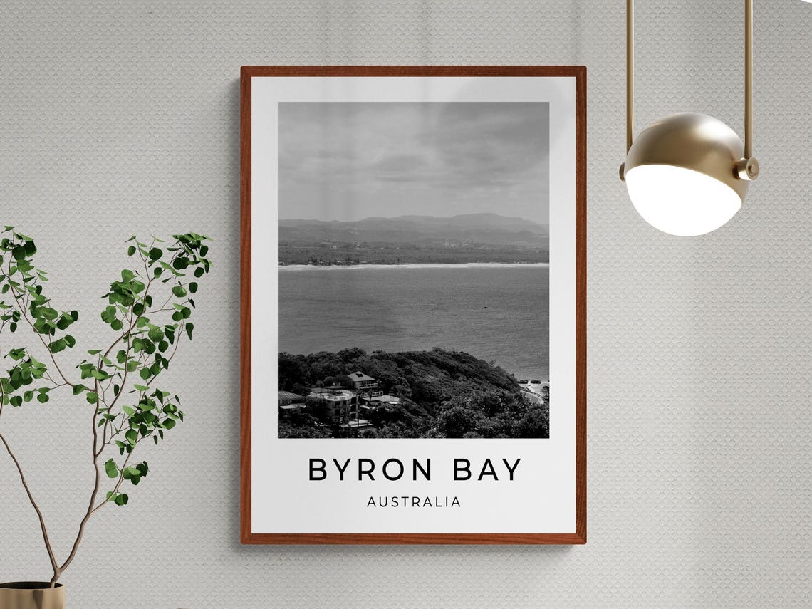 Byron Bay Australia Coast Headland View Black White Travel Poster - Image 3
