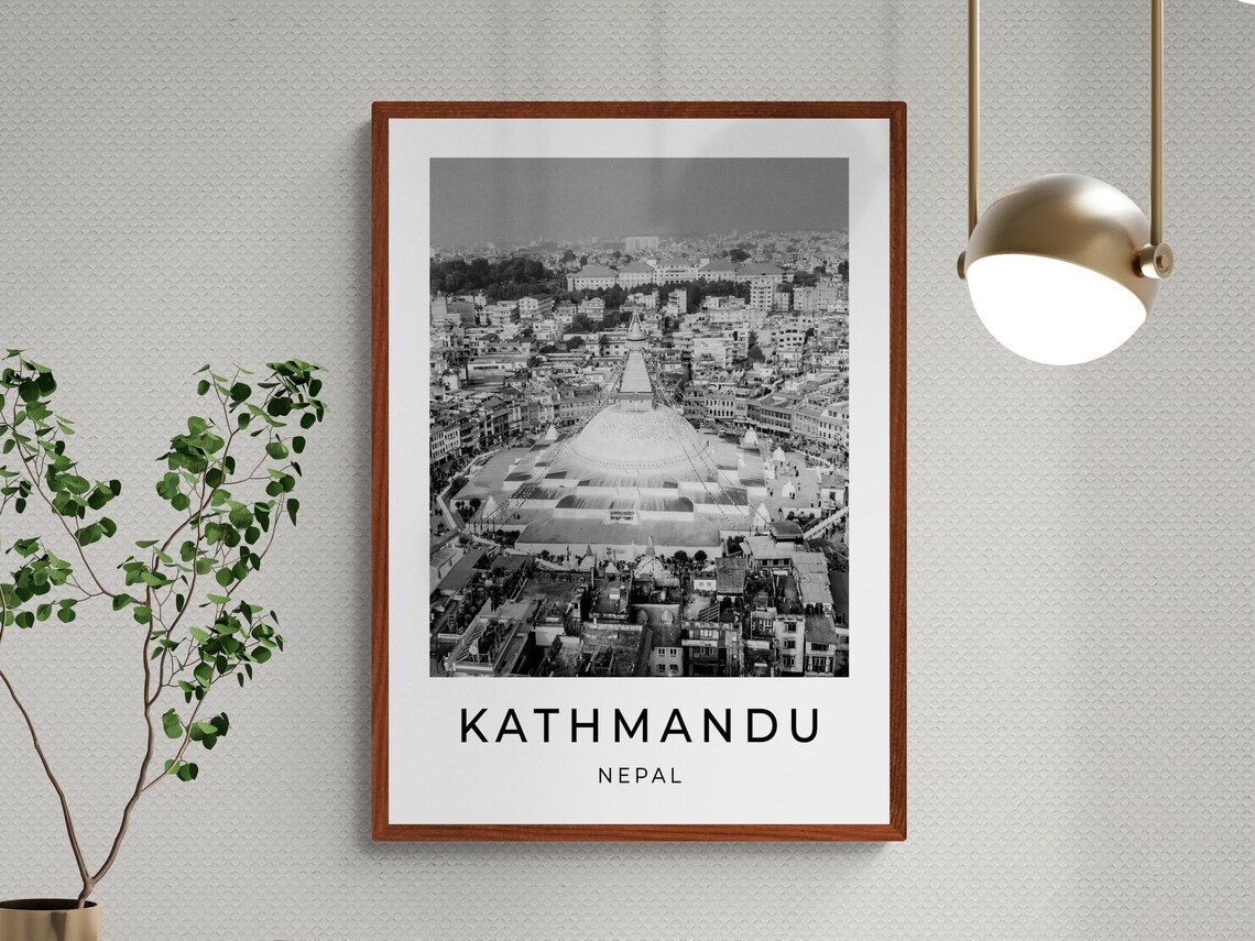 Kathmandu Nepal Boudhanath Stupa Aerial Monochrome Travel Poster - Image 3