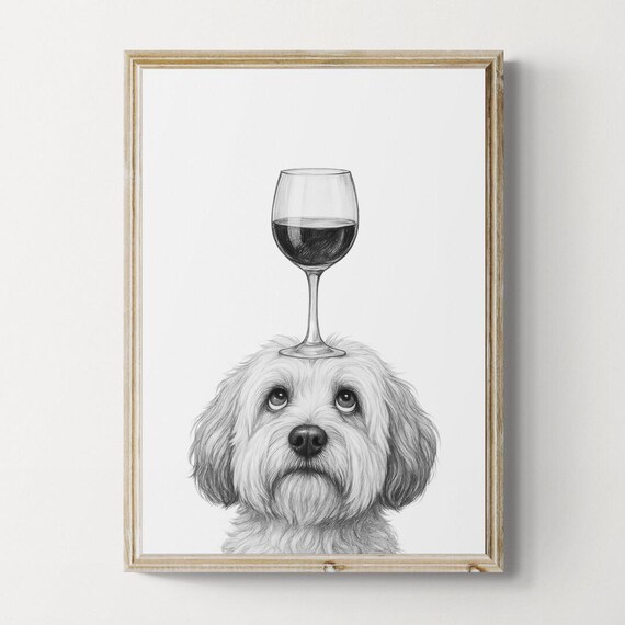 Havanese Dog Art Print Funny And Wine Drawing Lover Wall Decor Lovers Gifts
