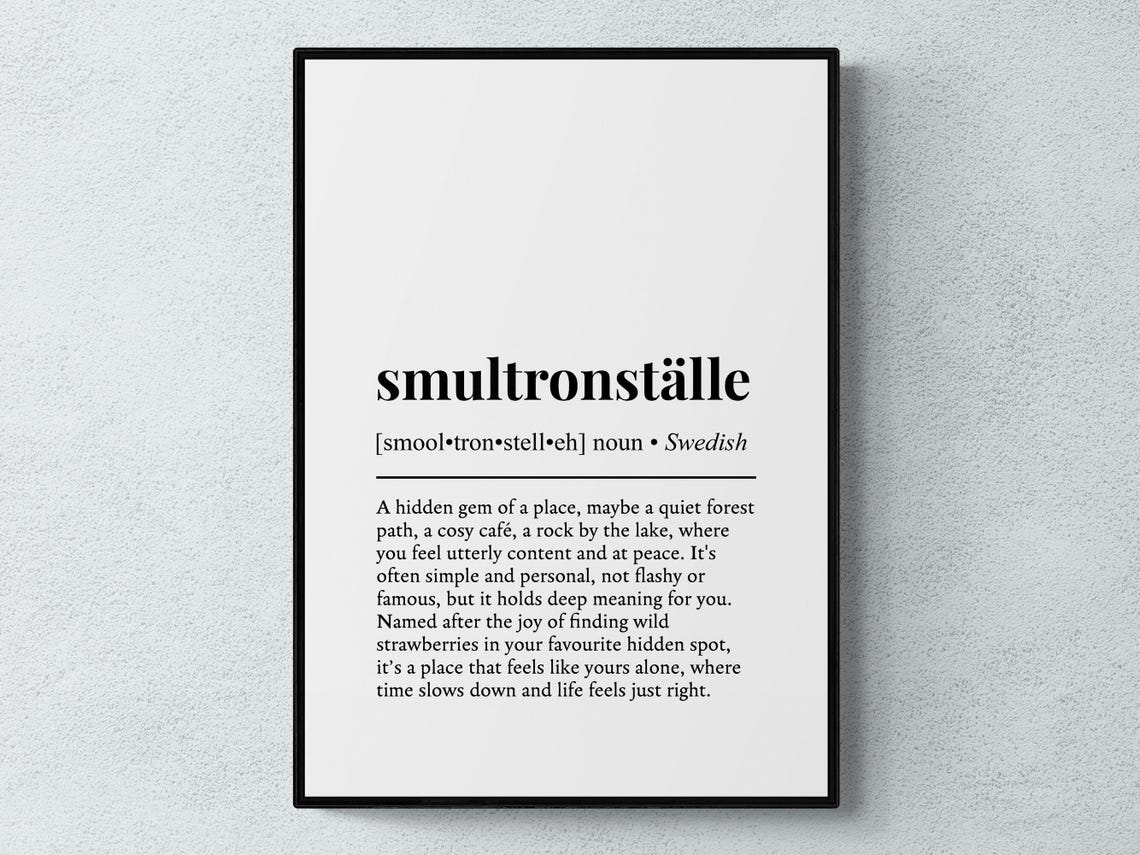 Smultronstalle Swedish Hidden Gem Word Definition Typography Poster