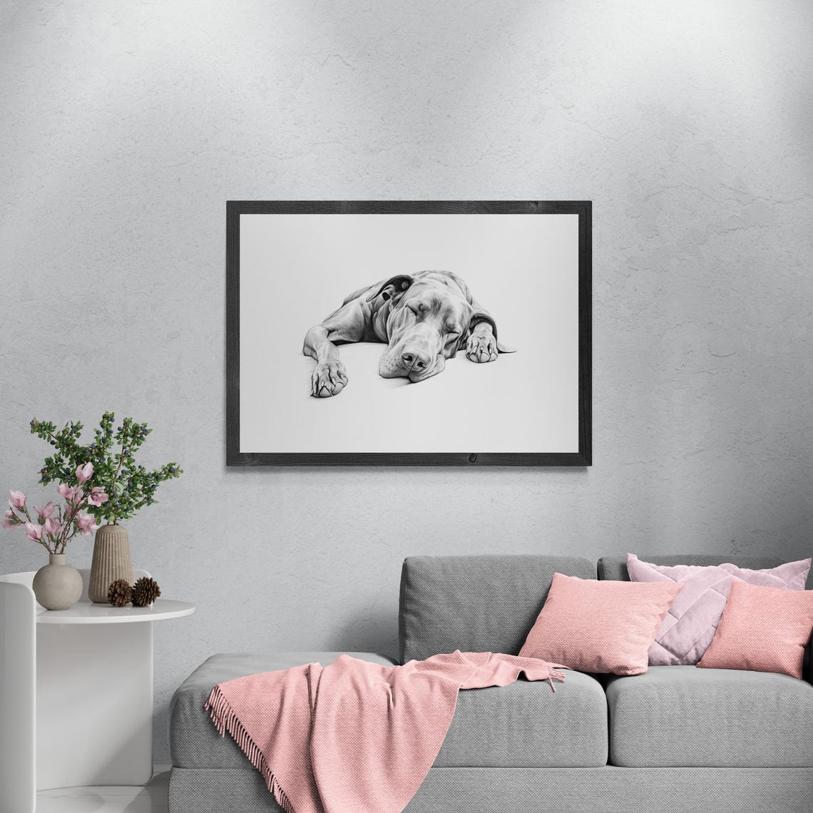 Sleeping Dog Pencil Sketch Peaceful Pup Nap Black White Dog Print - Image 3
