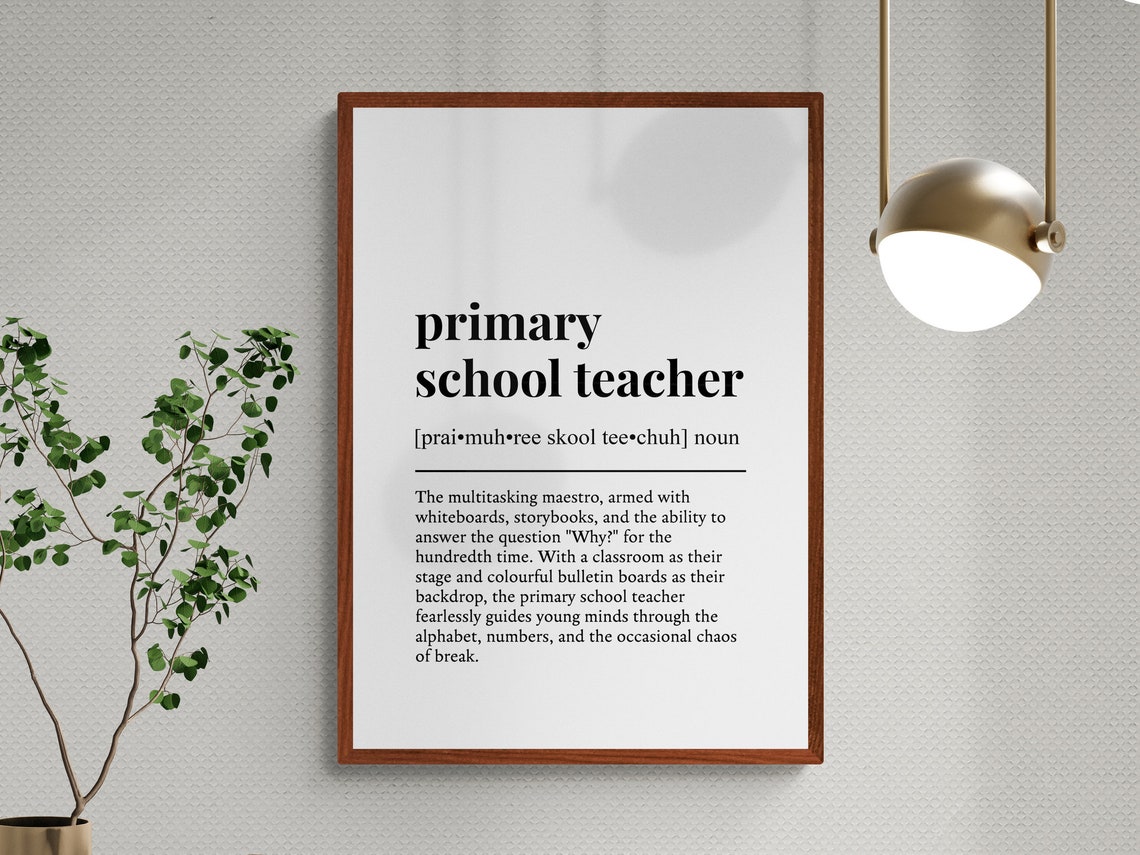 Primary School Teacher Funny Definition Minimalist Black White Print - Image 3