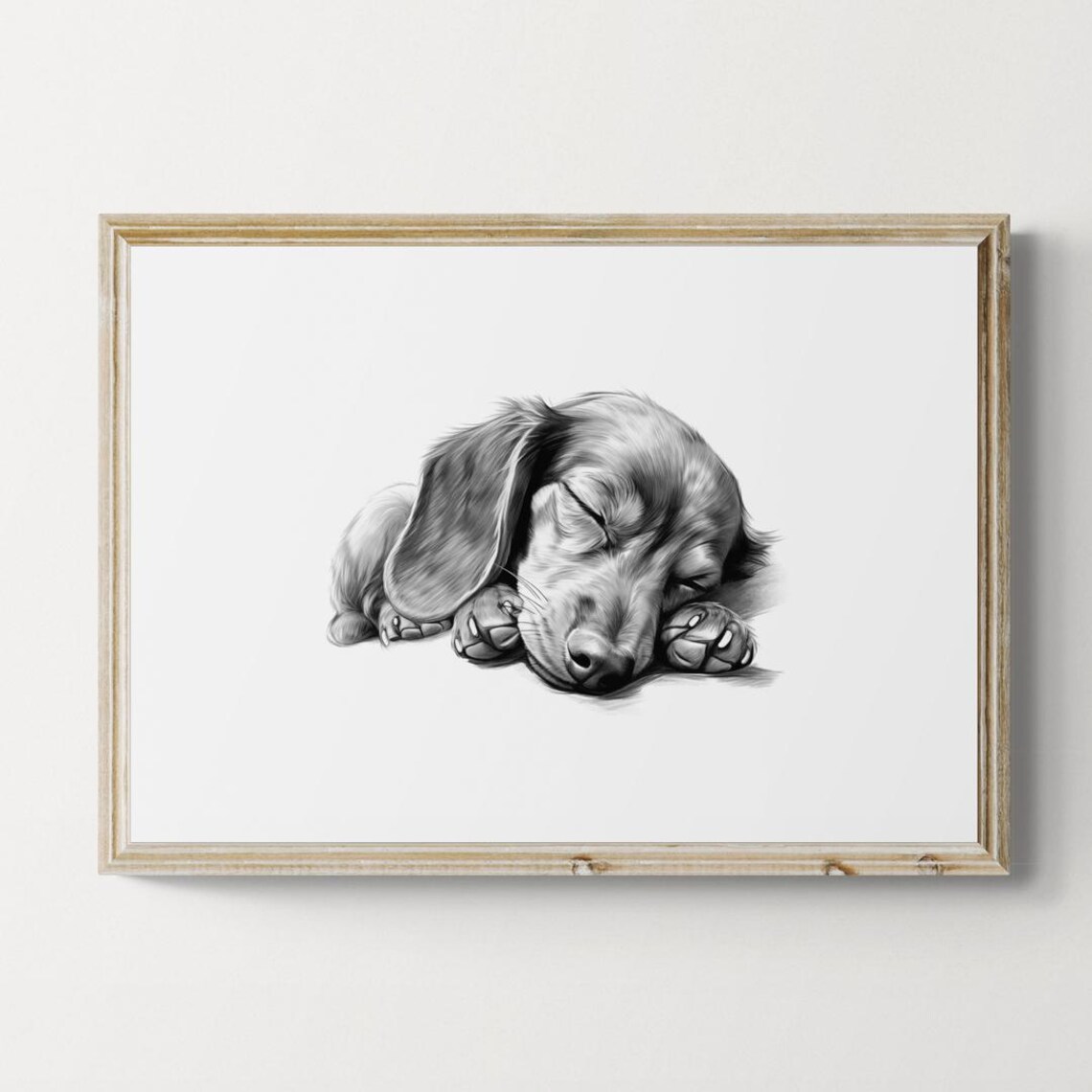 Sleeping Dachshund Farmhouse Decor Wall Art Print