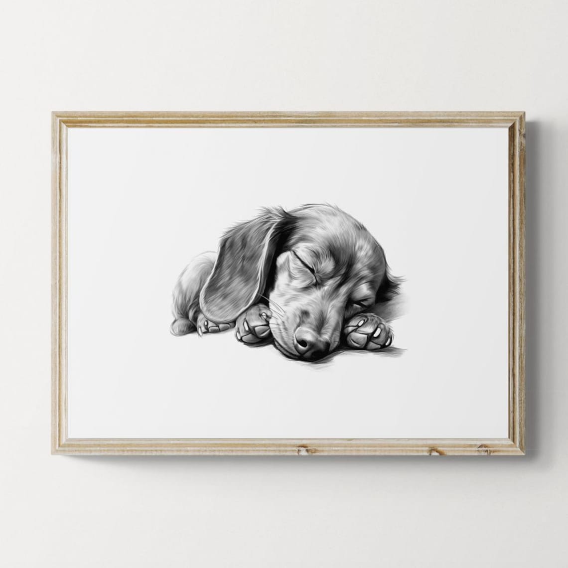 Sleeping Dachshund Vintage Dog Sketch Art Print