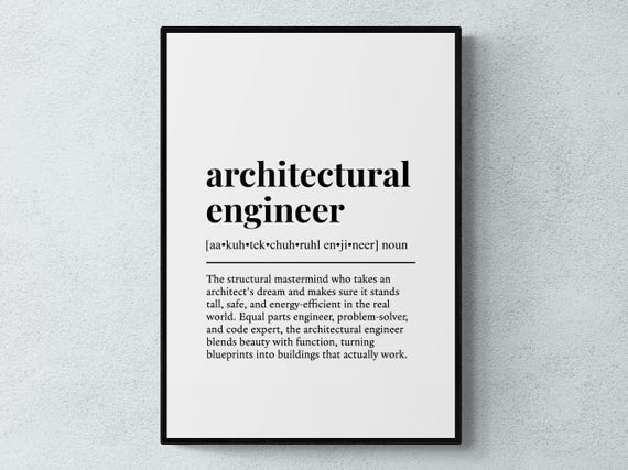 Architectural Engineer Funny Definition Job Work Gift Wall Art Print