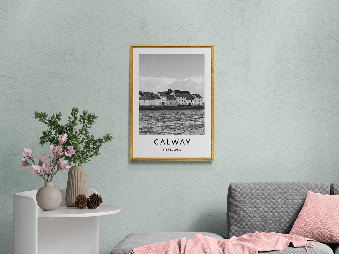 Galway Ireland Waterfront Houses Black And White Travel Print Poster - Image 2