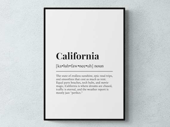 California Definition Poster Golden State Dictionary Style Art