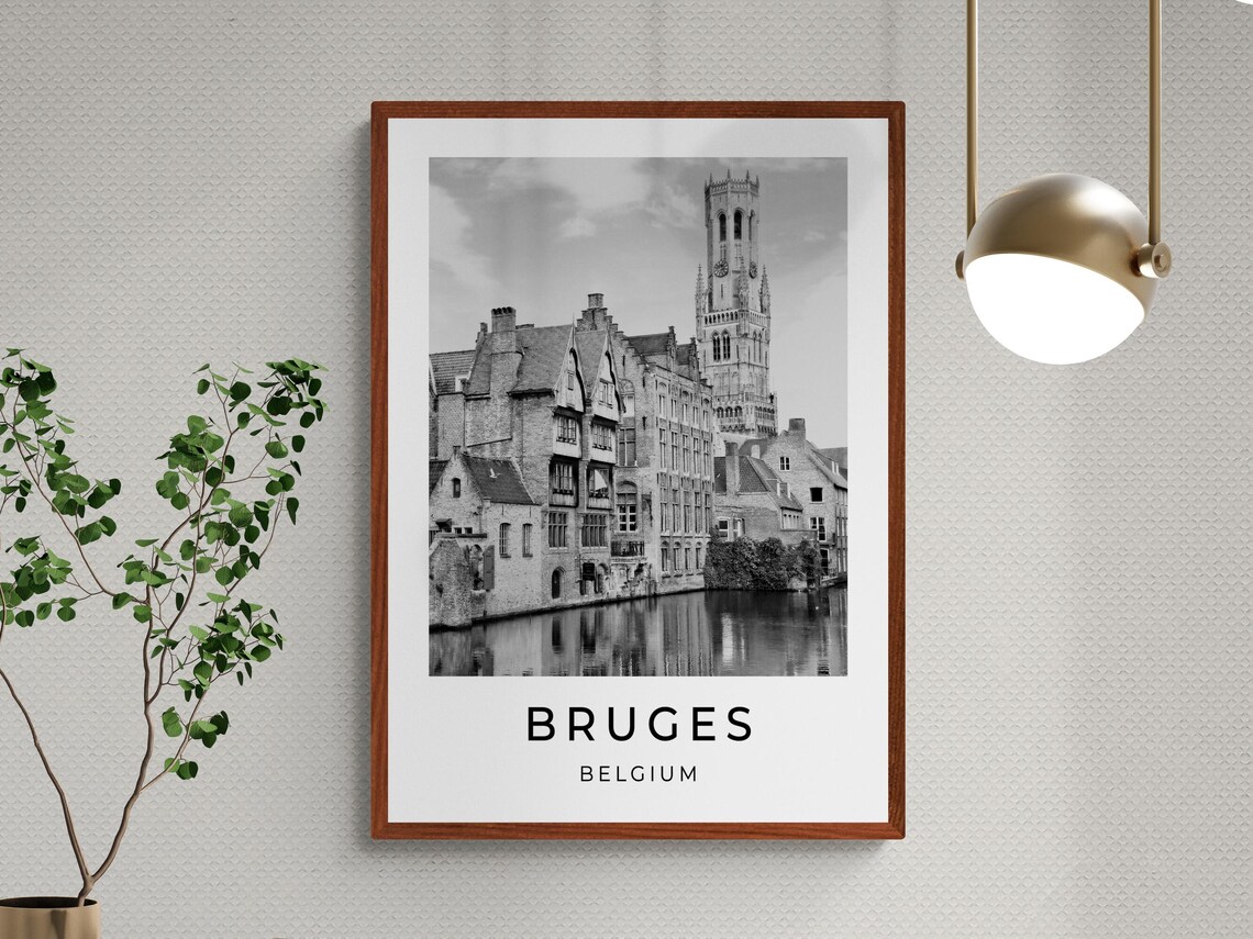 Bruges Belgium Belfry Tower Canal Reflection Old Town Travel Poster - Image 3
