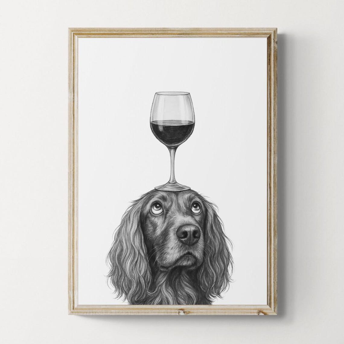 Irish Setter Balancing Wine Glass Whimsical Black White Sketch Poster