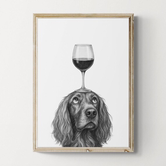 Irish Setter Dog Art Print Funny And Wine Drawing Lover Wall Decor Lovers Gifts