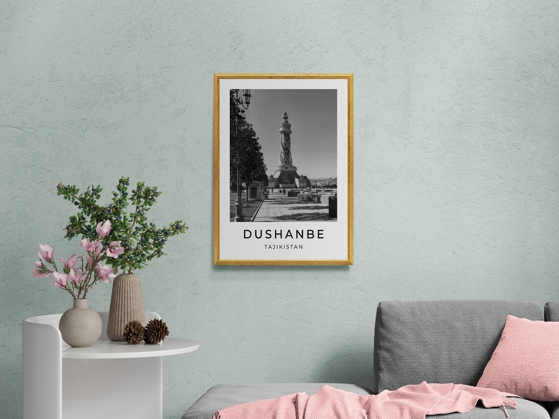 Dushanbe Tajikistan Independence Monument Plaza Black White Poster - Image 2