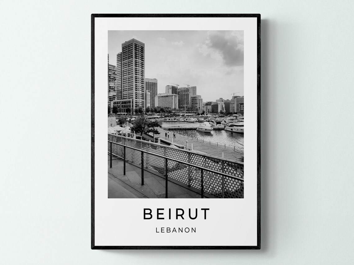 Beirut Lebanon Marina Waterfront Skyline Promenade Monochrome Poster