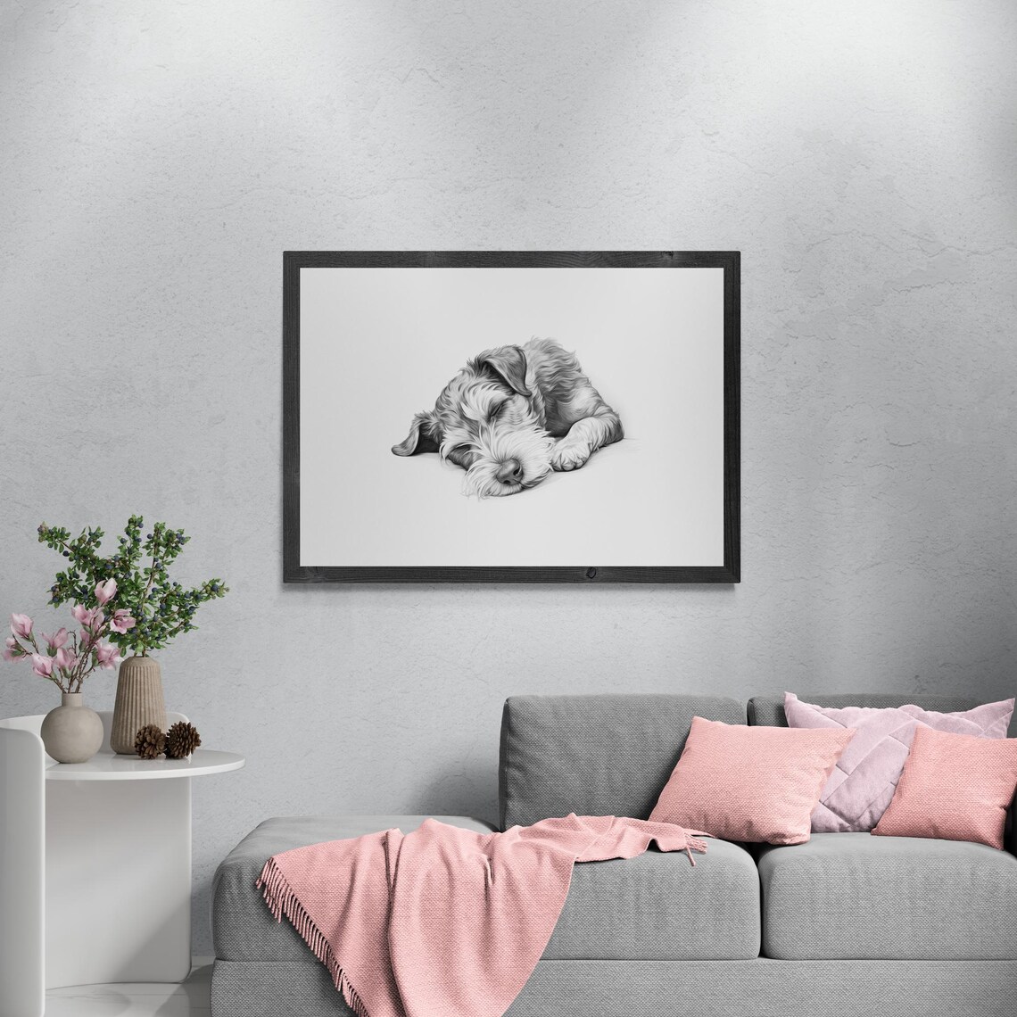 Sleeping Schnauzer Vintage Dog Sketch Art Print - Image 3