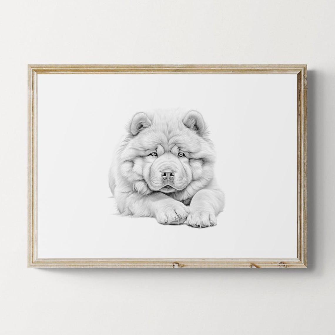 Chow Chow Puppy Round Fluffy Chow Pup Pencil Sketch Portrait Print