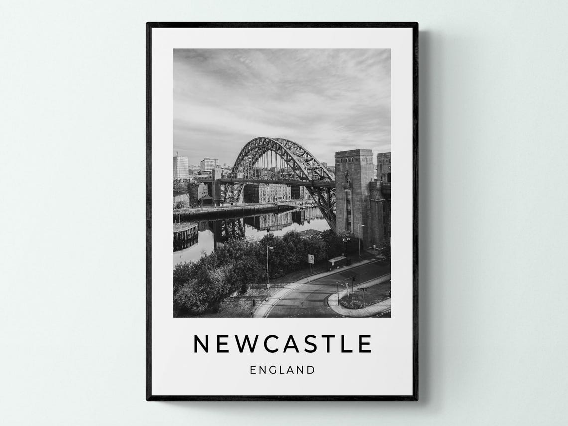 Newcastle England Tyne Bridge Black And White Monochrome Travel Poster