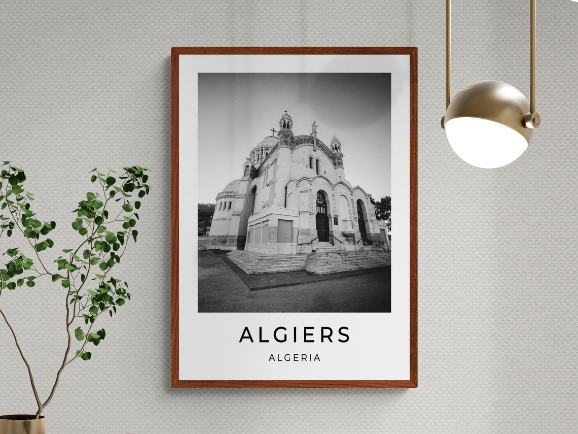 Algiers Algeria Basilica Notre Dame Dome Black White Travel Poster - Image 3