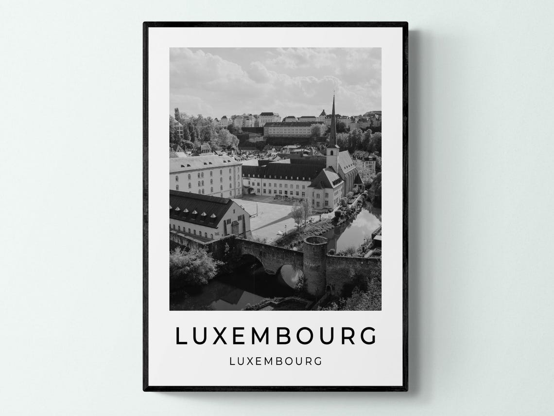 Luxembourg City Grund Old Town River Valley Black White Poster