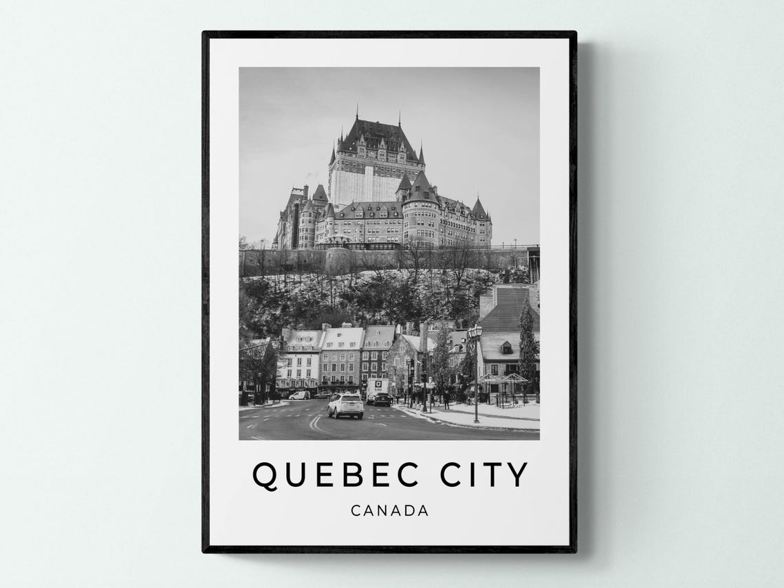 Quebec City Canada Chateau Frontenac Black White Winter Photo Print