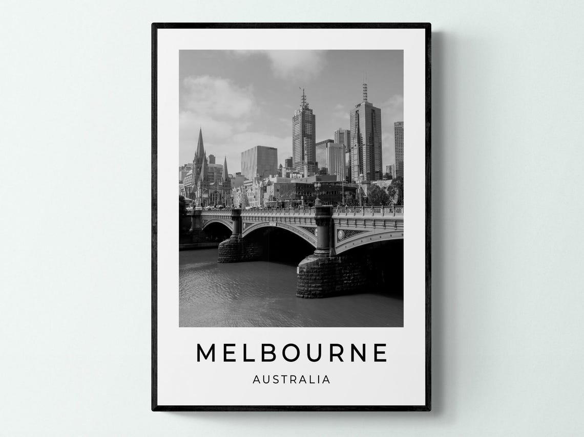 Melbourne Australia Princes Bridge Yarra River Black White City Poster