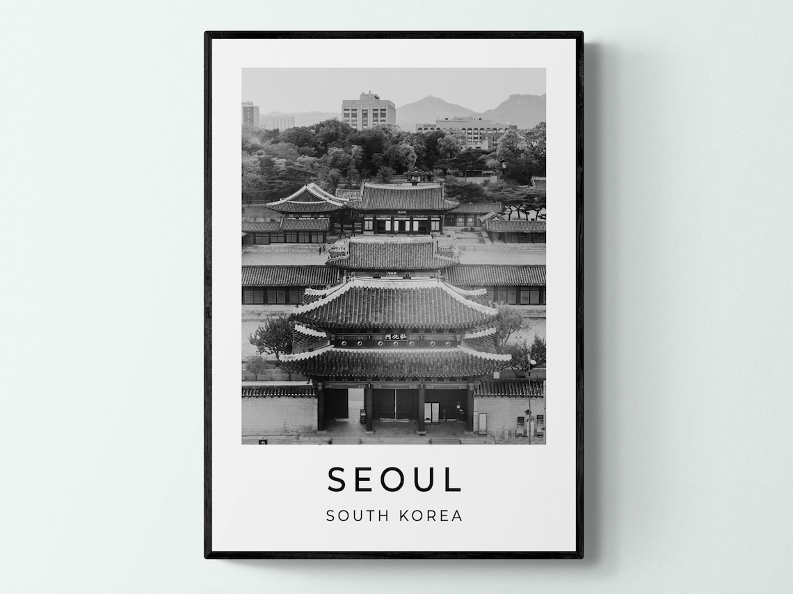 Seoul South Korea Gyeongbokgung Palace Black White Travel Poster Art