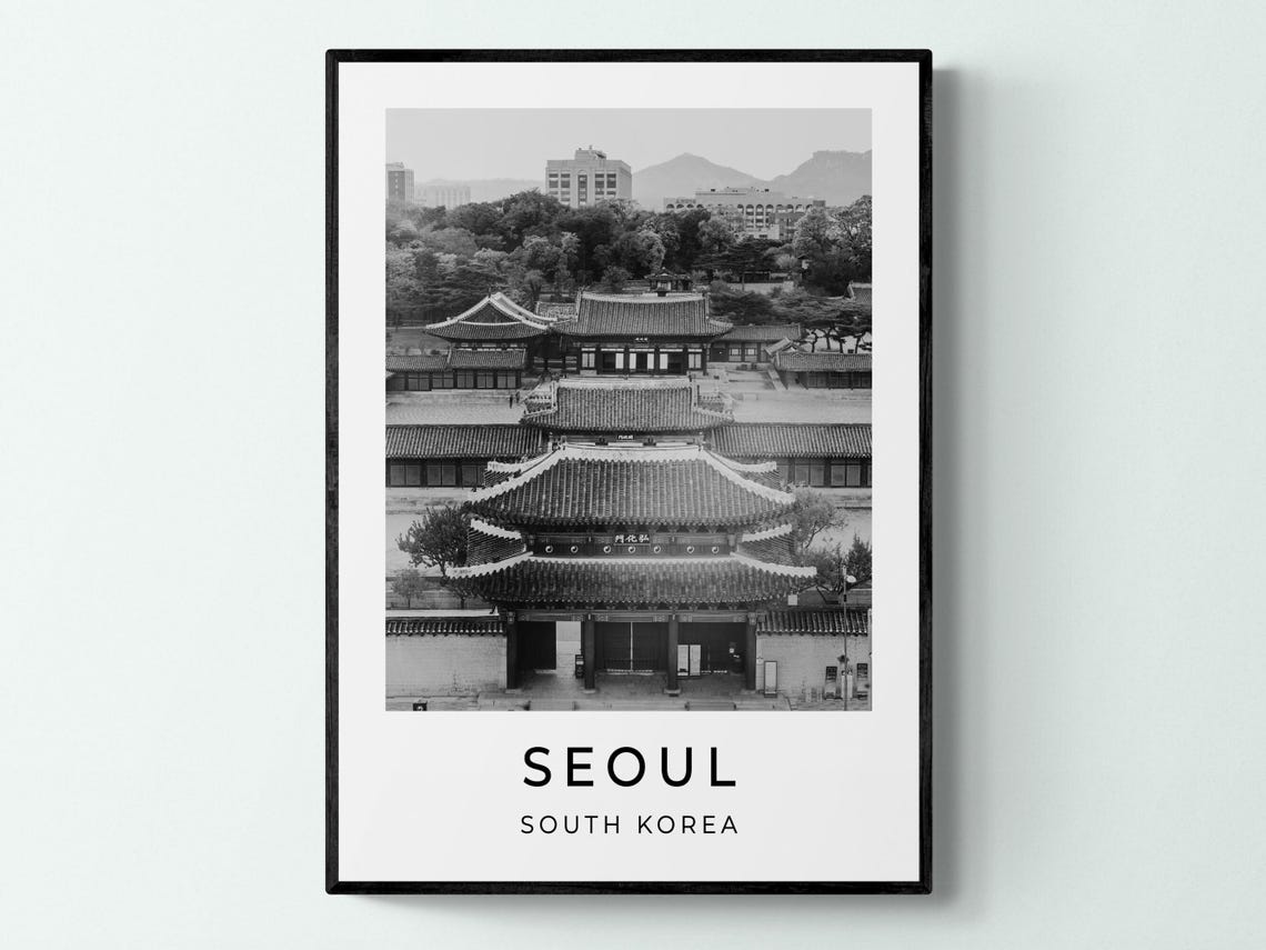 Seoul South Korea Traditional Palace Architecture Black White Poster