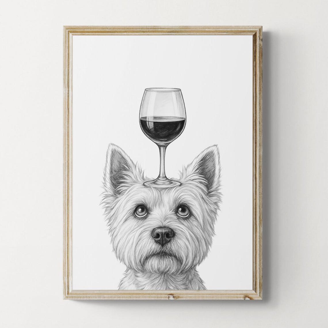 West Highland Terrier Balancing Red Wine Glass Cute Sketch Poster
