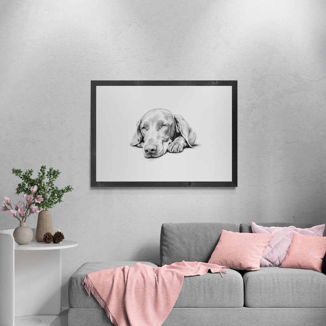 Sleeping Weimaraner Vintage Dog Sketch Art Print - Image 3