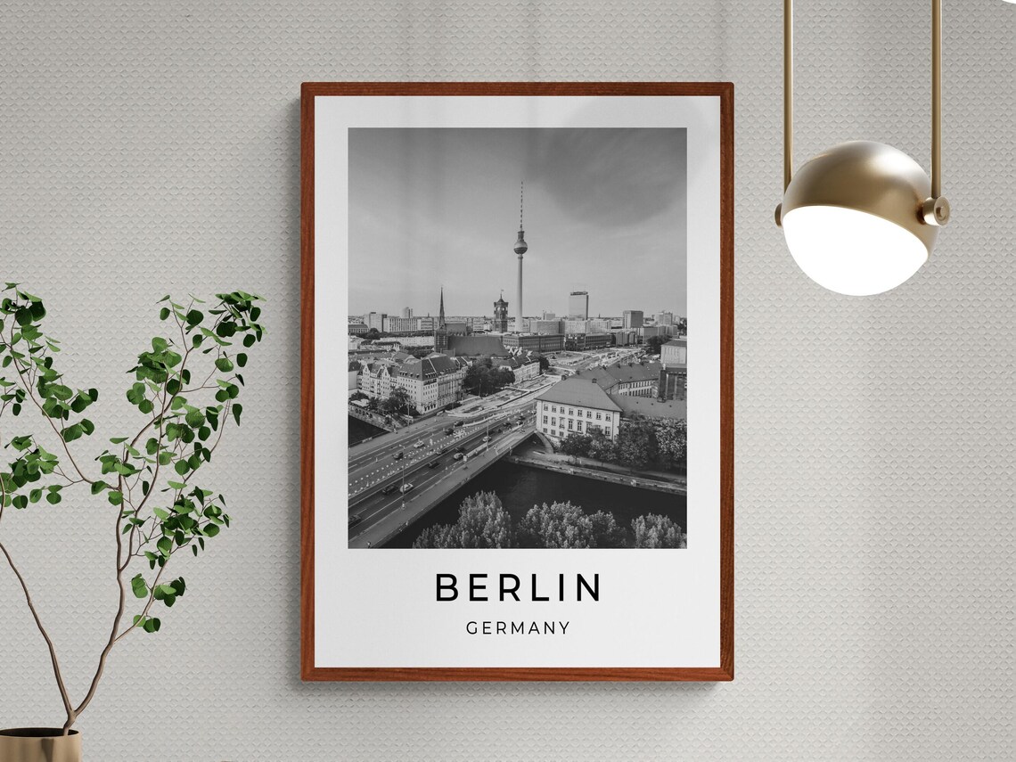 Berlin Germany TV Tower Skyline Aerial Black And White Travel Poster - Image 3