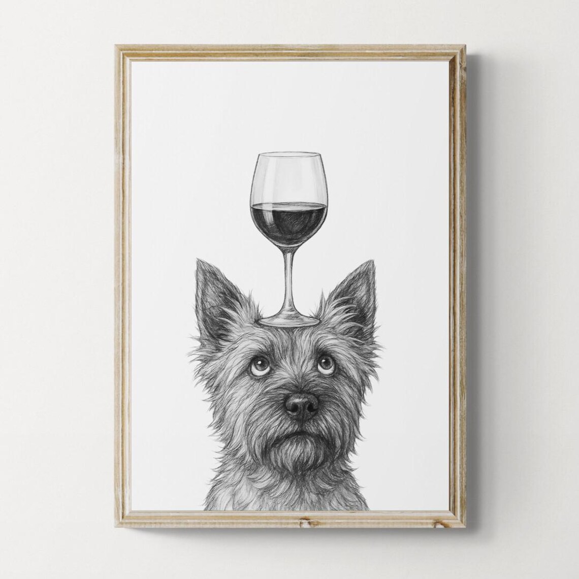 Cairn Terrier Dog Art Print Funny And Wine Drawing Lover Wall Decor Lovers Gifts