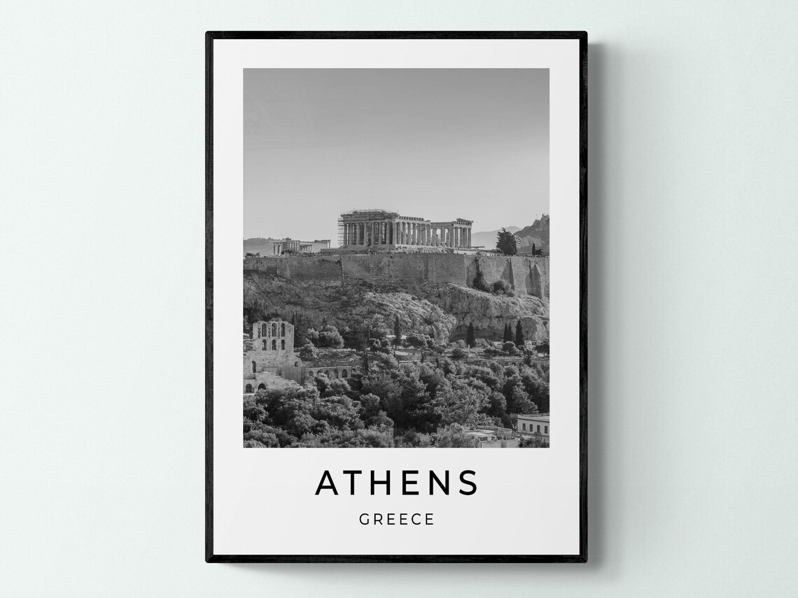 Athens Greece Parthenon Acropolis Black And White Travel Poster