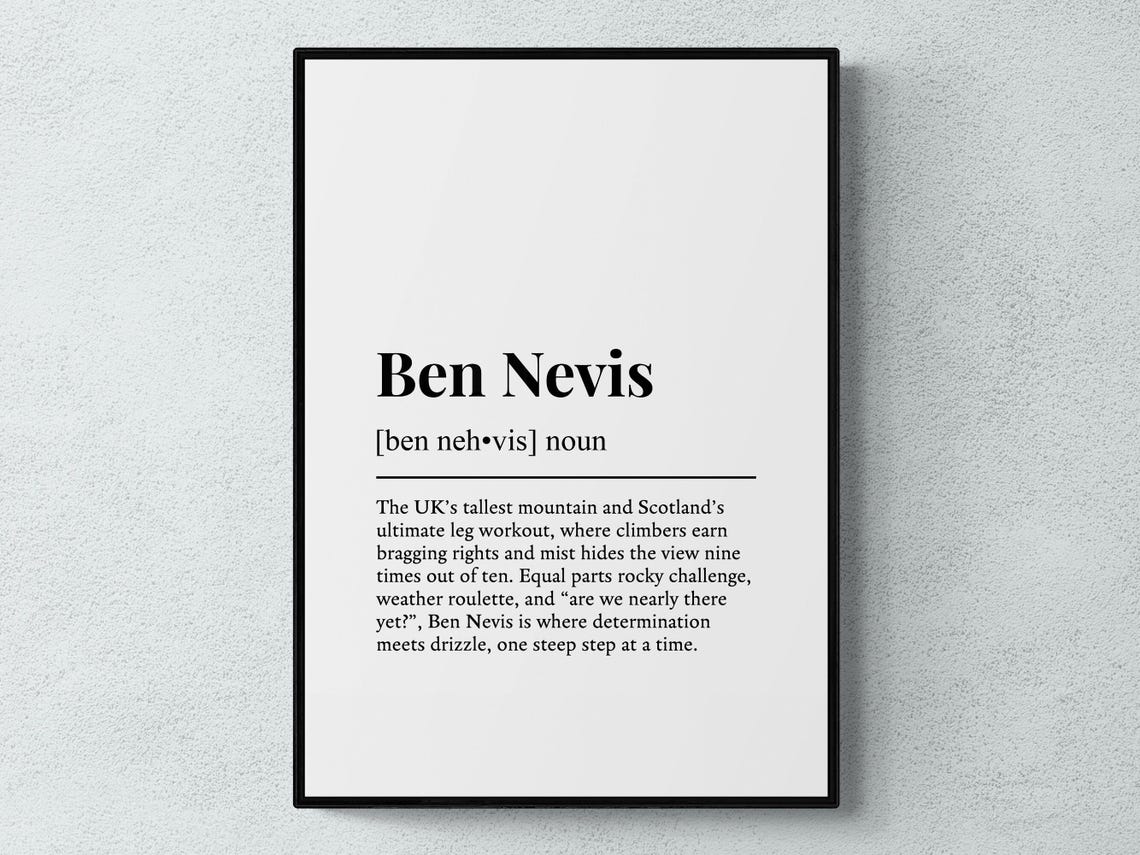 Ben Nevis Scotland Dictionary Definition Hiking Gift Wall Art