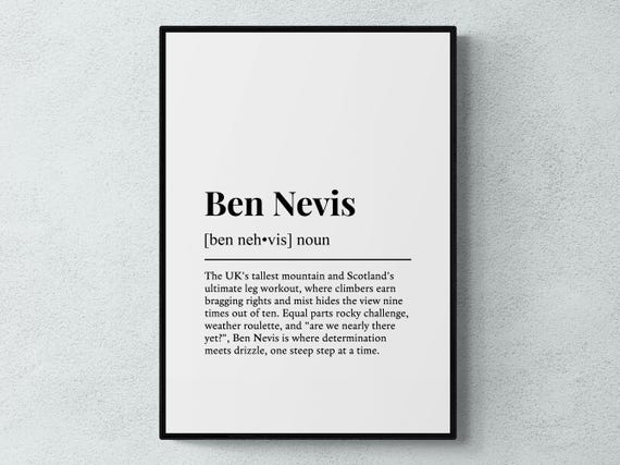 Ben Nevis Funny Definition Scotland Gift Wall Art Print