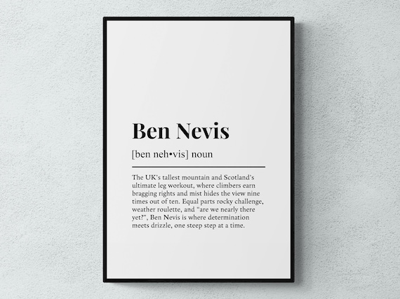 Ben Nevis Scotland Dictionary Definition Hiking Gift Wall Art