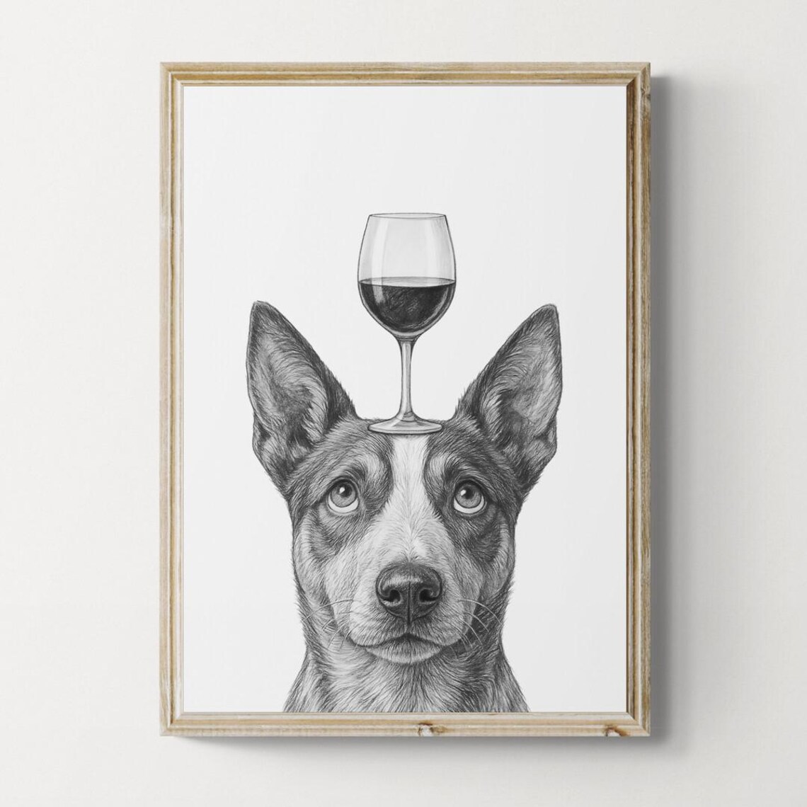 Australian Cattle Dog Art Print Funny And Wine Drawing Lover Wall Decor Lovers Gifts