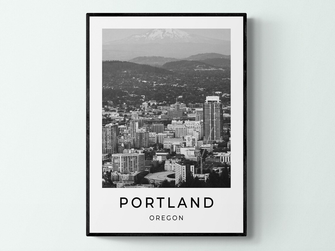 Portland Oregon Mount Hood Skyline Black And White Monochrome Poster