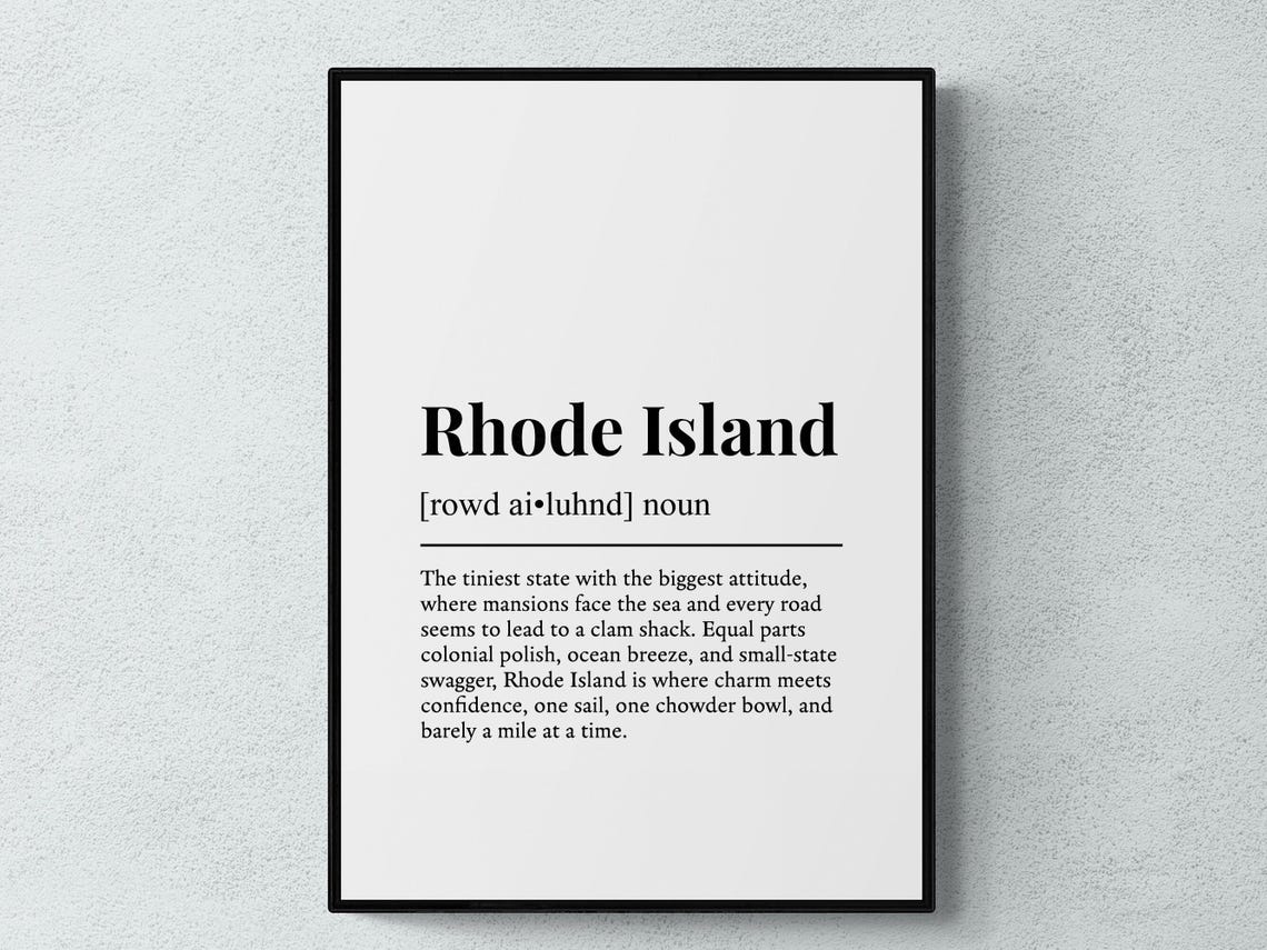 Rhode Island Definition Quote Poster Tiny State Ocean Gift Decor