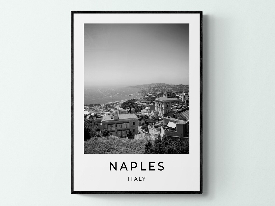 Naples Italy Hillside Bay View Coastline Panoramic Vista Travel Poster