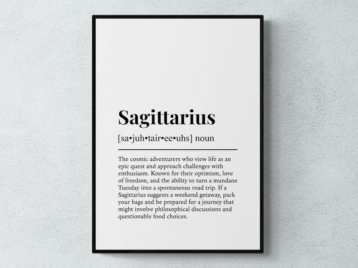 Sagittarius Zodiac Dictionary Definition Minimalist Typography Poster