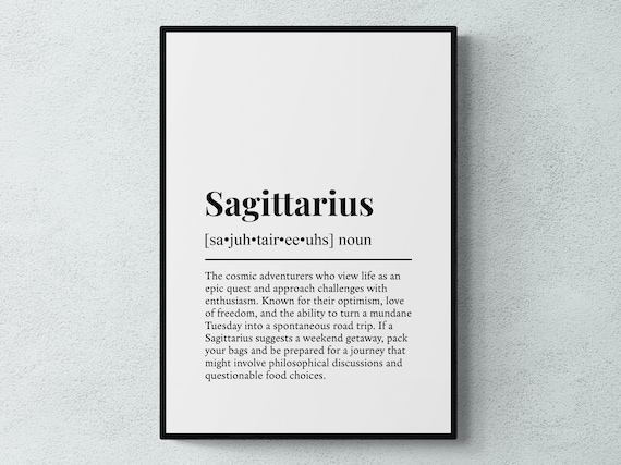 Sagittarius Zodiac Dictionary Definition Minimalist Typography Poster