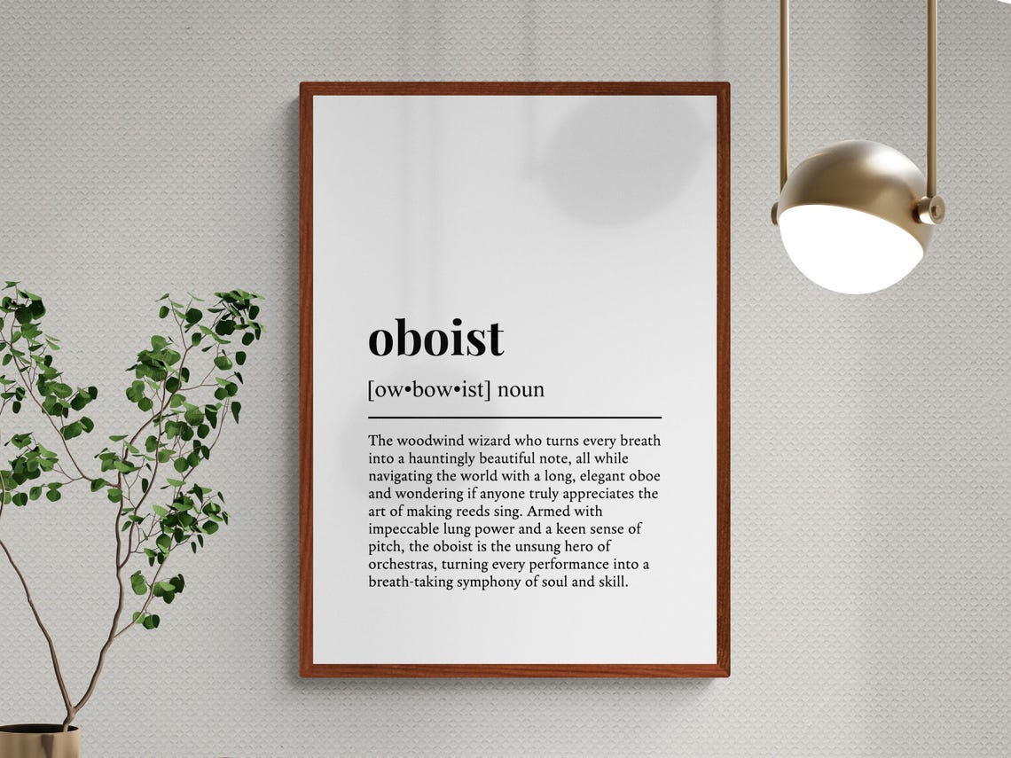 Oboist Funny Dictionary Definition Musician Black And White Wall Art - Image 3