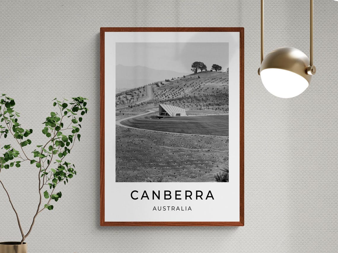 Canberra Australia Rolling Hills Modern Pavilion Black White Poster - Image 3