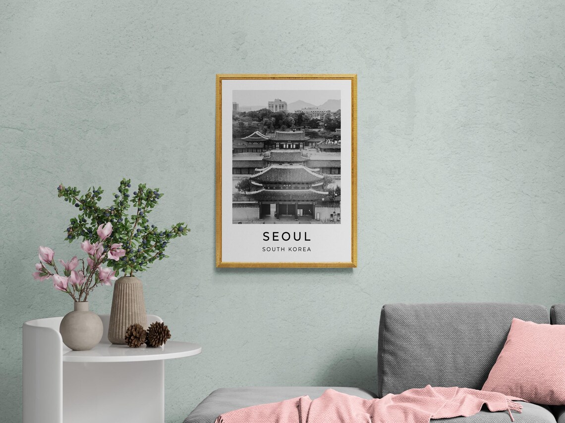 Seoul South Korea Gyeongbokgung Palace Black White Travel Poster Art - Image 2