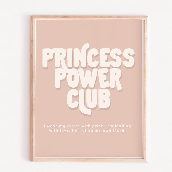 Princess Power Club Blush Pink Girls Affirmation Nursery Quote Poster