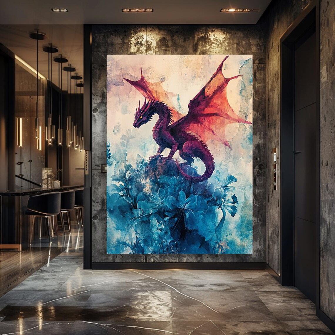 Dragon Wall Art Dragon Print Print Wall Art Decor Home Decor Fantasy Dragon Art Large Decor Framed Artwork - Image 2
