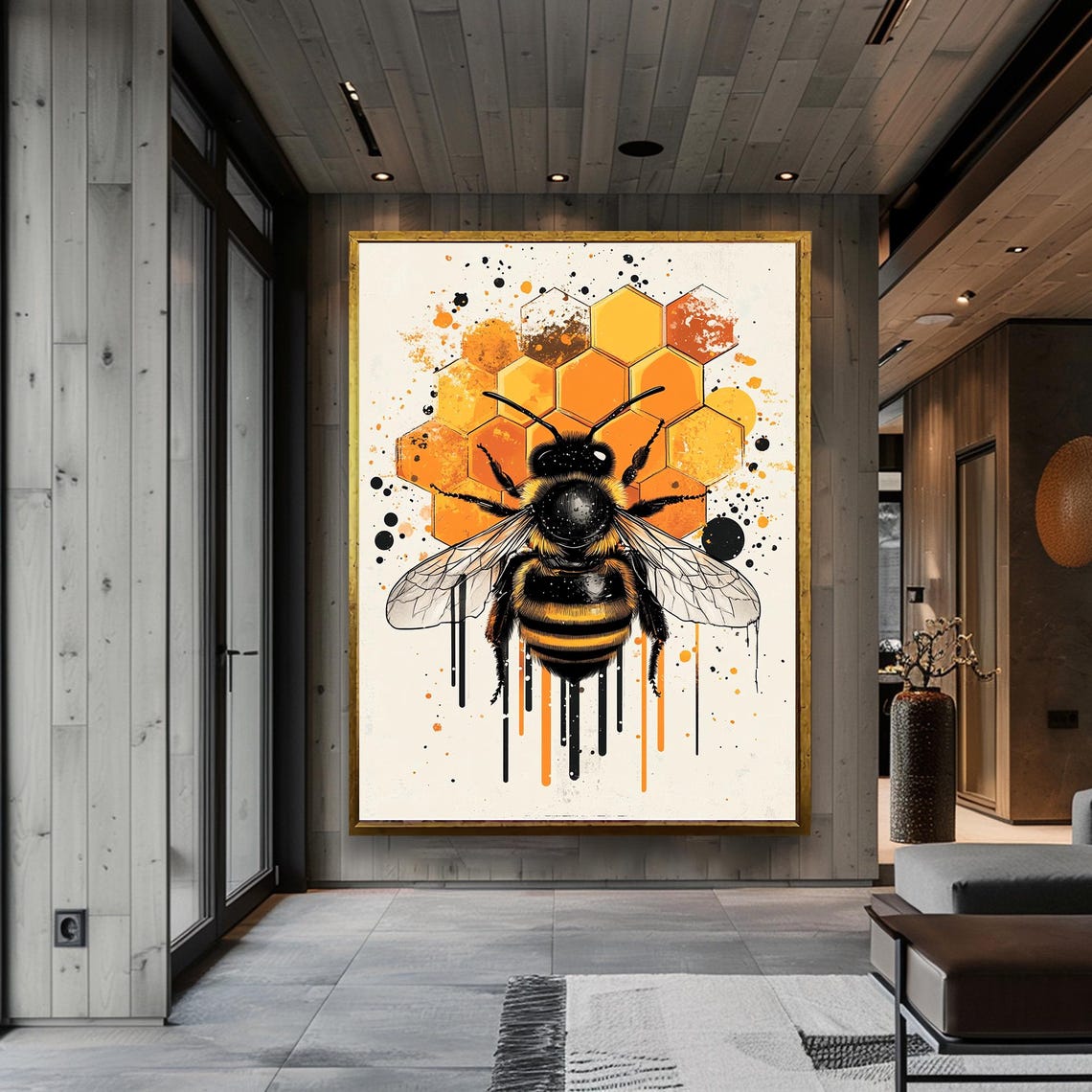 Wall Decor Framed Art Home Decor Bee Artwork Bold Bee And Honeycomb Wall Decor Vibrant Wildlife Art With Abstract Art - Image 3