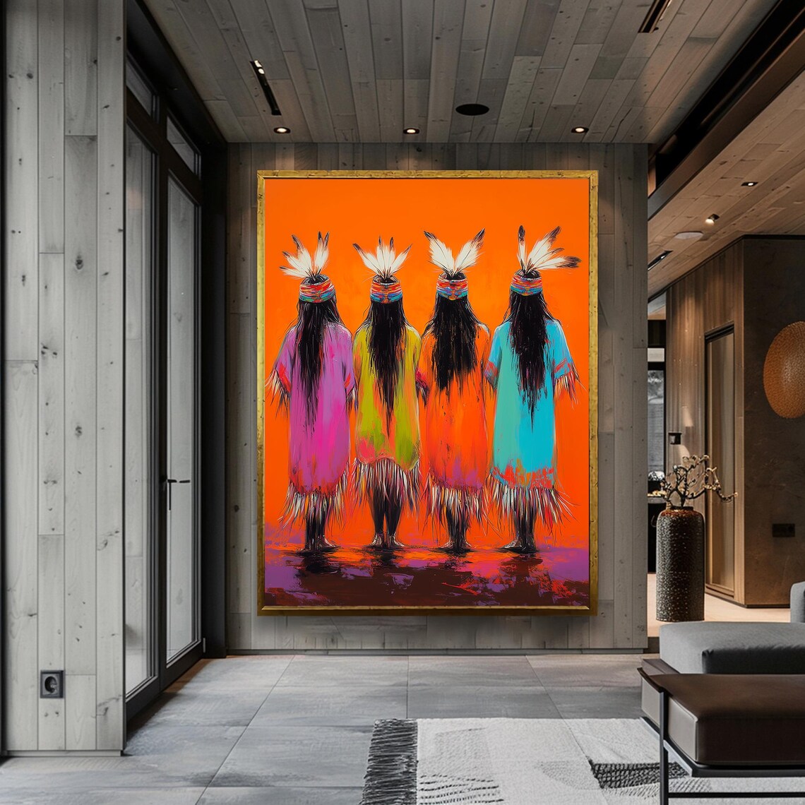 Native Tribal Print Framed Indigenous Artwork Colorful Cultural Wall Art Vibrant Bohemian Decor Ethnic Home Decoration Tribal - Image 5