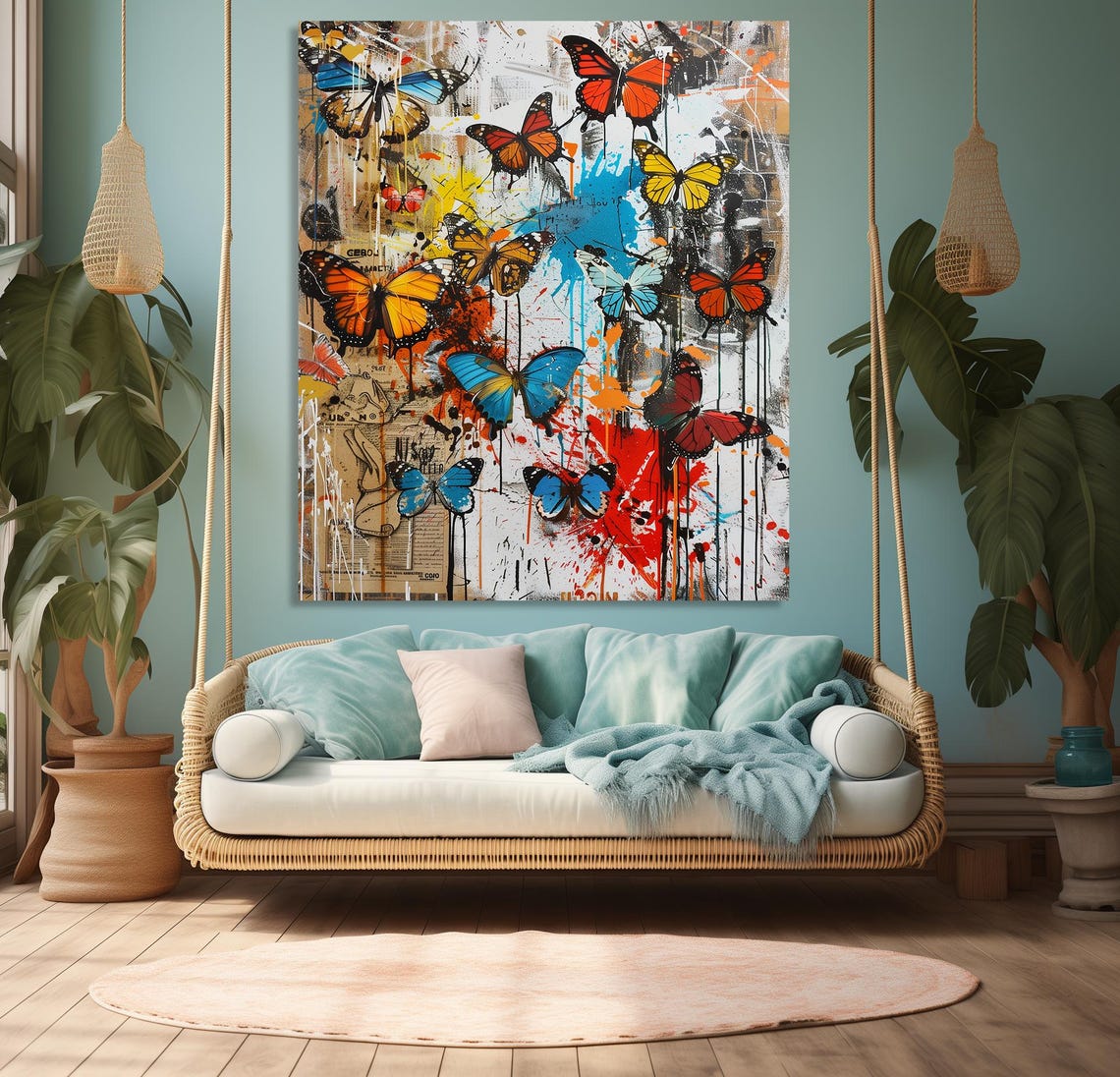 Butterfly Graffiti Print Colorful Urban Wall Art Street Style Butterfly Decor Vibrant Abstract Graffiti Art Framed Modern Art - Image 6